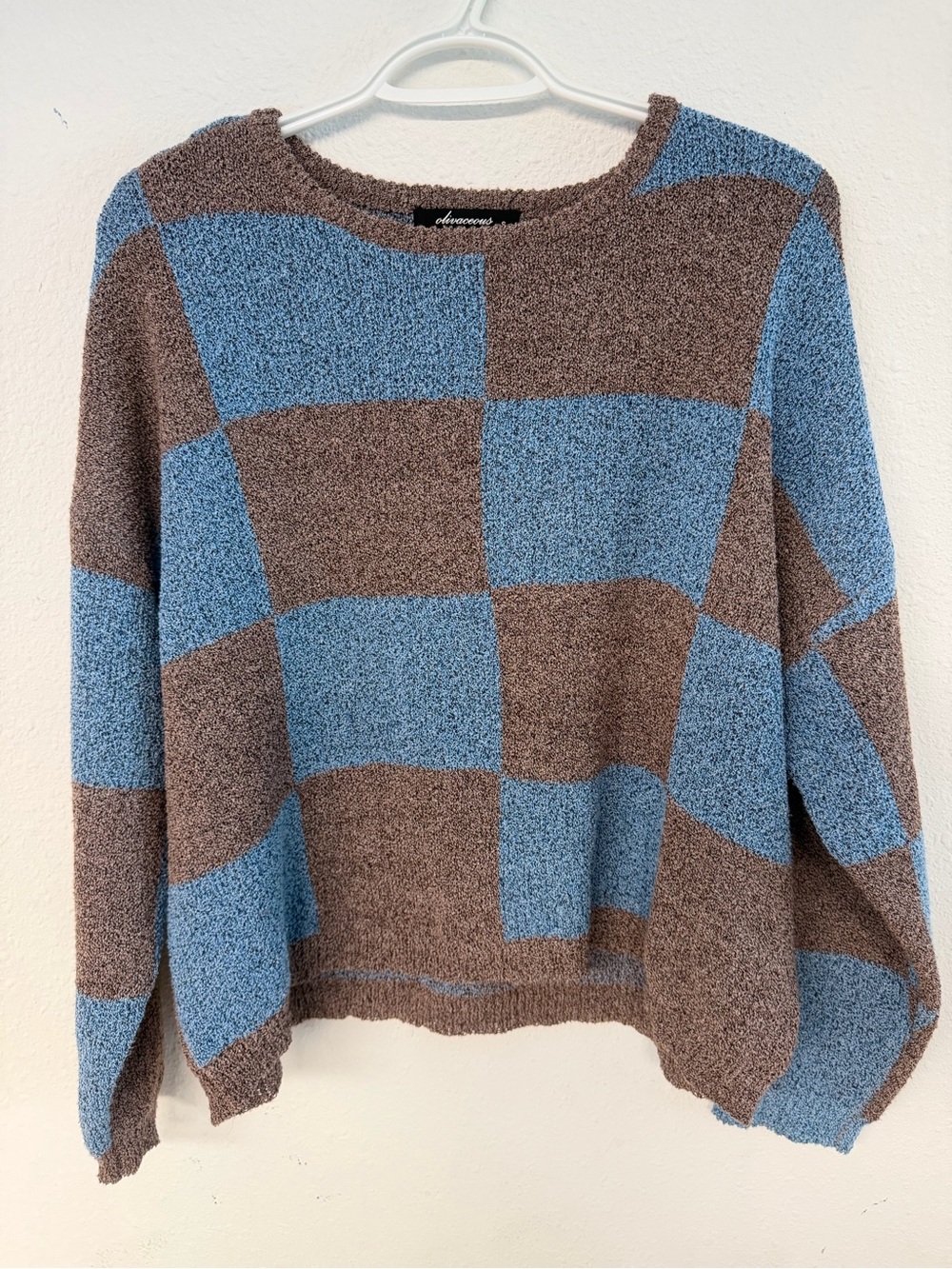 Olivaceous Blue and Brown Checker Sweater - Crew Neck